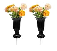 2 Pack Ceramic Grave Vase with Metal Spike - Memorial Flower Holder for Graveside Decorations - Elegant Cemetery Ornament for Gardens, Lawns and Outdoor Tribute Displays