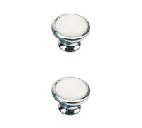 2 Pack Ceramic Handles European Style Vintage Drawer Handles Cabinet Door Handles Cupboard Handles Wardrobe Handles Furniture Handles Zinc Alloy Kitchen Door Knobs (Bright Chrome+White,Single hole)
