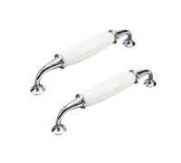 2 Pack Ceramic Handles European Style Vintage Drawer Handles Cabinet Door Handles Cupboard Handles Wardrobe Handles Furniture Handles Zinc Alloy Kitchen Door Knobs (Bright Chrome+White,Pitch:128mm)