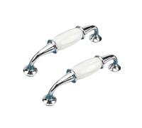 2 Pack Ceramic Handles European Style Vintage Drawer Handles Cabinet Door Handles Cupboard Handles Wardrobe Handles Furniture Handles Zinc Alloy Kitchen Door Knobs (Bright Chrome+White,Pitch:96mm)