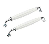 2 Pack Ceramic Handles European Style Vintage Drawer Handles Cabinet Door Handles Cupboard Handles Wardrobe Handles Furniture Handles Zinc Alloy Kitchen Door Knobs (Bright Chrome+White,Pitch:192mm)