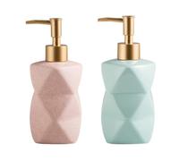 2-Pack Ceramic Nordic Style Soap Dispensers in Pink & Green | 380ml Refillable Liquid Pump Bottles | Textured Design with Gold Speckles | Elegant Bathroom & Kitchen Decor | Ideal for Soap & Lotion