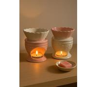 2 Pack Ceramic Oil Burners for Wax Melts and Essential Oils - Flower Design Pink & White Tealight Holders - Aroma Diffuser for Home Decor, Relaxation, Meditation or Gift Set (JR1512 Set)