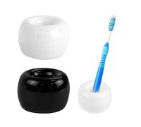 2 Pack Ceramic Toothbrush Holders for Bathroom Mini Ceramic Toothbrush Holder Toothbrush Stand for Tooth Brush Small Sl eramics Toothbrush Holder for Vanity Countertops (White + Black)