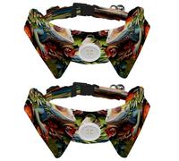 2 Pack Chameleon Flowers Dog Collars Bowtie with Shirt Collar Adjustable Pet Cats Puppies Necktie for Small Girl Boy Dog Wedding Birthday Gift