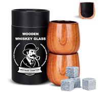 2 Pack Charred Wooden Whiskey Glasses - 10 oz Bourbon Tumblers for Men with Burnt Interior - Old Fashioned Cocktail Cups - Gifts for Dad, Men, Brother, or Whiskey Lovers
