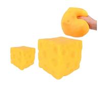 2-Pack Cheese Squishy Sensory Toy - 11cm + 6cm Slow Rising TPR Squeeze Ball, Soft & Shapeable Fidget Toy for Adults & Teens, Quirky Desk Decor Gift Set (Yellow-B)