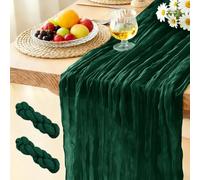 2 Pack Cheesecloth Table Runner Dark Green, 300 x 90 CM Bohemian-style Gauze Rustic Gauze Fabric Tablecloth for Wedding, Parties, Christmas and New Year's Eve Table Decoration