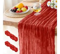 (2 Pack) Cheesecloth Table Runner Red, 300 x 90 CM Bohemian-style Gauze Rustic Gauze Fabric Tablecloth for Wedding, Parties, Christmas and New Year's Eve Table Decoration