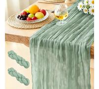2 Pack Cheesecloth Table Runner Sage Green, 300 x 90 CM Bohemian-style Gauze Rustic Gauze Fabric Tablecloth for Wedding, Parties, Christmas and New Year's Eve Table Decoration