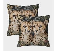 2 Pack Cheetah Luxury Digital Printed Soft 3D Jungle Print Themed Square Cushion Cover 45x45cm