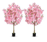 2 Pack Cherry Blossom Tree Artificial- Realistic Fake Flowering Tree with Nursery Pot, Large Decorative Faux Sakura Plant for Garden, Hotel,Office, Wedding 120cm/3.9FT