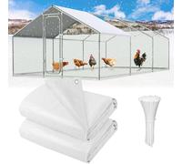 2 Pack Chicken Coop Cover Waterproof, 14.5 * 6.3 FT Chicken Run Cover Coop Tarp with 80 Heavy Duty Zip Ties, Large Chicken Coop, Duck Coop Tarp Replacement,White (Top Cover Only, Frame Not Included)