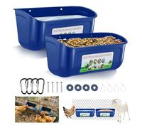 2 Pack Chicken Feeder, Fence Poultry Feeder Water Trough Hanging Chicken Duck Feeders Trough Feed Bucket for Chickens Ducks Goats Piglet Blue
