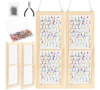 2 Pack Chicken Wire Wood Frame Suncatcher with 800 Pcs Rainbow Glass Beads Wooden Beads Window Hanging Suncatcher for Window Garden Décor Photos Jewelry Making Crafting Project