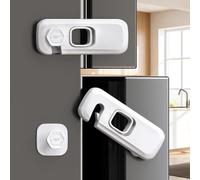 2 Pack Child Proof Refrigerator Lock, Fridge Locks for Kids with Sticky Adhesive Pads, Child Safety Locks for Doors, RV Refrigerator, Oven Lock Child Safety Baby Cabinet Locks (White)