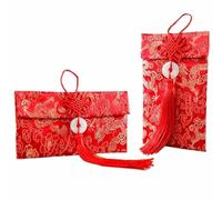 2 Pack Chinese Element Silk Red Envelopes Chinese Lucky Dragon Red Envelopes Gift Card Wedding, Approx Can Hold 100 Sheets，Money Gift envelopes