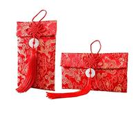 2 Pack Chinese Element Silk Red Envelopes Chinese Lucky Dragon Red Envelopes Gift Card Wedding Red Money Pockets, Approx Can Hold 100 Sheets
