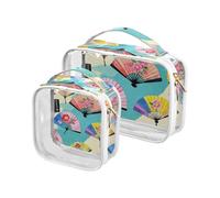 2 Pack Chinese Ink Painting Flower Fan Colorful clear decorative large toiletry bag for women TSA approved transparent makeup travel bag Men shaving kit maquillaje, Chinese ink, Chinese ink painting