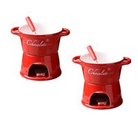 2 Pack Chocolate Fondue Mug | 330ml Ceramic Sweet Fondue Cup Kit | Chocolate Melting Pot Set with Fork | Dessert Warmer for Caramel, Cheese, Butter | Kitchen Utensils for Home, Party, Wedding