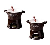 2 Pack Chocolate Fondue Mug | 330ml Ceramic Sweet Fondue Cup Kit | Chocolate Melting Pot Set with Fork | Dessert Warmer for Caramel, Cheese, Butter | Kitchen Utensils for Party, Wedding