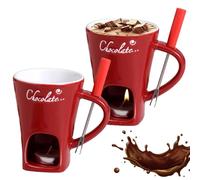 2 Pack Chocolate Fondue Mug, Chocolate Melting Cup with Forks, Ceramic Butter Warmers Pot Set, Light Candle Fondue Melter Set for Sauce Cheese Dessert Candy Caramel Appetizer Bread Family Party Dinner