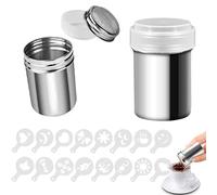 2 Pack Chocolate Shaker, Stainless Steel Powder Shaker,16 Coffee templates Set for Syrup,Cream,PowderedSugar,Cocoa,Cappuccino,for Kitchen,Drinks,Baking