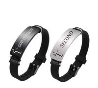 2 Pack Christian 3D Cross Silicone Bracelets Engraved with GOD is First, Unisex Religious Wristbands, Motivational Rubber Sporty Bands for Men, Women, Youth, Faith-Based Gift