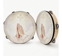 2 Pack Christian Worship Tambourines Birch Wood Frame Faux Sheepskin Head Handheld Percussion Instrument for Church Choir Praise 10 Inch