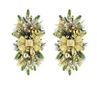 2 Pack Christmas Artificial Swags 24" Xmas The Cordless Prelit Stairway Swag Teardrop Trim Wreath Door Stair Swag Garland Christmas Swags for Front Door Wall Window Stair Home Decor (Gold,11.8*23.6in)