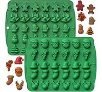 (2 Pack) Christmas Candy Mold, 60 Cavity Christmas Gummy Molds for Santa Snowman Gingerbread Man Tree Shaped Mini Chocolates Cookies Jelly Baking