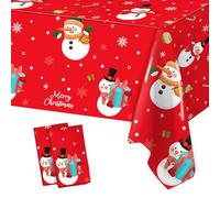 2 Pack Christmas Decoration Table Cloth, 130x220cm Large Red Rectangle Plastic Snowman Tablecloth, Xmas Party Tableware Decorations, Xmas Diner Party Tablecovers for Christmas Winter Holiday