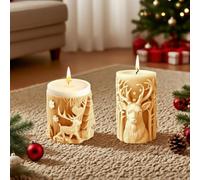 2 Pack Christmas Deer Candle Molds, Xmas Elk Reindeer Snowflake Tree Candle Silicone Moulds for Candle Making, Resin Casting Mold for DIY Handmade Soap & Gypsum, Perfect for Home Decor Christmas Gift