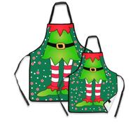 2 - Pack Christmas Elf - Themed Apron Set, Waterproof Kitchen Chef Aprons for Parent - Child Matching, Ideal for Holiday Cooking, Baking & Festive Celebrations