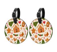 2 Pack Christmas Gingerbread and Trees Round Luggage Tags PU Leather Handbag Tag Labels Travel Accessories Suitcase ID Tag Set Hand Luggage & Handbags