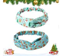 2 Pack Christmas Hair Criss Cross Bands Xmas Printed Turban Headbands Santa Claus Pattern Twisted Head Wrap Elastic Headbands for Women Sports Yoga Exercise Running (Purple, 1)