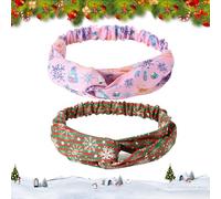 2 Pack Christmas Hair Criss Cross Bands Xmas Printed Turban Headbands Santa Claus Pattern Twisted Head Wrap Elastic Headbands for Women Sports Yoga Exercise Running (Purple, 1)