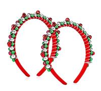 2 Pack Christmas Headband Christmas Bell Hairband Girls Headbands Red Green Silver Hair Accessories (Silver)