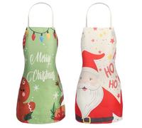 2 Pack Christmas Kitchen Aprons for Women Men, Adjustable Cooking christmas chef apron with 2 Pockets, Waterproof Funny Apron for Adult Xmas Baking BBQ Grilling Party Christmas Decoration (Green)