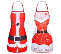2 Pack Christmas Kitchen Aprons for Women Men, Adjustable Cooking christmas chef apron with 2 Pockets, Waterproof Funny Apron for Adult Xmas Baking BBQ Grilling Party Christmas Decoration (Red 1)