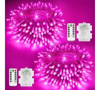 2 Pack Christmas Lights Battery Fairy Lights Total 20M 200 LED Clear Wire String Lights Outdoor Waterproof with Remote Timer 8 Modes for Indoor Bedroom Outside Garden Wedding Decorations-Pink