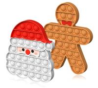 2 Pack Christmas Pop Poppet Sensory Fidget Toys Set - Santa & Gingerbread Man, Xmas Eve Box Party Bag Stocking Fillers for Kids Gifts Boys Girls Baby Popit Tactile Toy Game