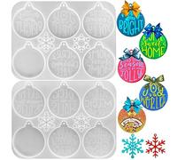 2 Pack Christmas Resin Moulds, FineGood Round Silicone Moulds for Resin Casting Tree Hanging Ornament Keychain Mould DIY Snowflake Christmas Decorations