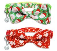 2 Pack Christmas Santa Claus with Winter Paws and Snowflake Pattern Cat Collar with Bow Tie and Bell, Holiday Breakaway Kitty Kitten Cute Collar for Boys and Girls