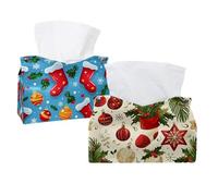 2 pack Christmas seamless pattern with baubles and stocking 1 Tissue Box Cover, 7.5x5x6in