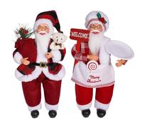 2 Pack Christmas Sitting Santa 12" Christmas Ornaments for Holiday Party Home Decoration Hand Crafted Cute Funny Xmas Figurines Doll with Gift Bag and Present (Style A)