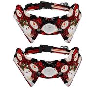 2 Pack Christmas Snowman Red Plaid Dog Collars Bowtie with Shirt Collar Adjustable Pet Cats Puppies Necktie for Small Girl Boy Dog Wedding Birthday Gift