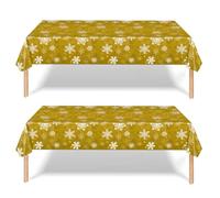 2 Pack Christmas Table Cloth, 137x274cm Rectangle Large Plastic Gold Tablecloth Snowflake Party Tableware Decor, Snowflake Xmas Tablecovers for Winter Holiday Xmas Party Dinner Table Cloths
