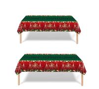 2 Pack Christmas Table Cloth, 137x274cm Rectangle Large Plastic Green Tablecloth Holly Santa Party Tableware Decorations, Xmas Tablecovers for Winter Holiday Xmas Party Dinner Table Cloths