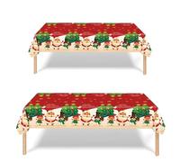 2 Pack Christmas Table Cloth,137x274cm Rectangle Large Plastic Tablecloth Holly Santa Party Tableware Decorations,Red Xmas Santa Claus Tablecovers for Winter Holiday Xmas Party Dinner Table Cloths